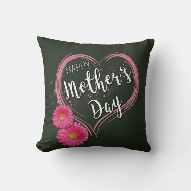 Pink Heart Flowers Mother's Day - Square Pillow (Front)