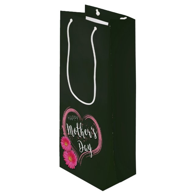 Pink Heart Flowers Mother's Day - Wine Gift Bag (Front Angled)