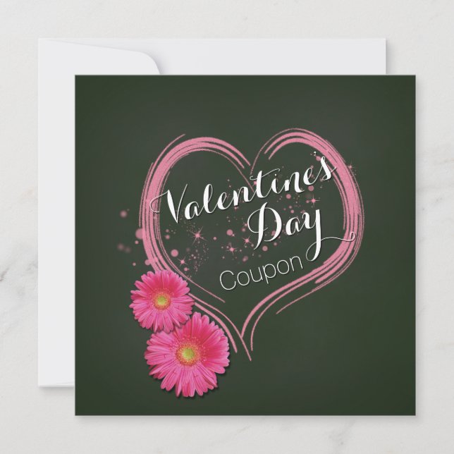 Pink Heart Flowers Valentine's Day Coupon Card (Front)