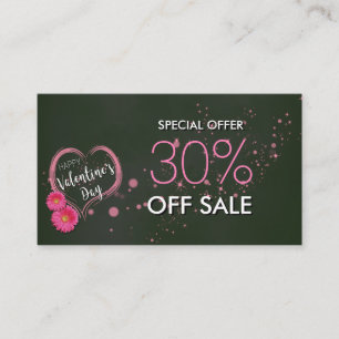 Pink Heart Flowers Valentine's Day Discount Card