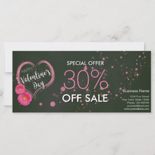 Pink Heart Flowers Valentine's Day Discount Card