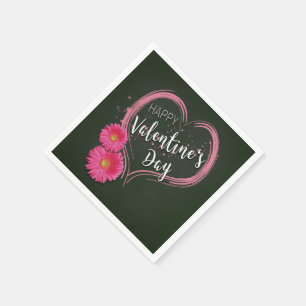 Pink Heart Flowers Valentine's Day - Paper Napkin