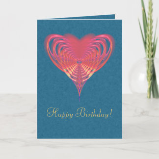 Pink Heart Fractal Holiday Card