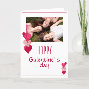 Pink Heart Friend Photo Galentine`s Day Holiday Card