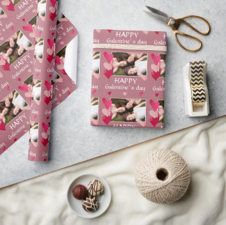 Pink Heart Friend Photo Galentine`s Day Wrapping Paper