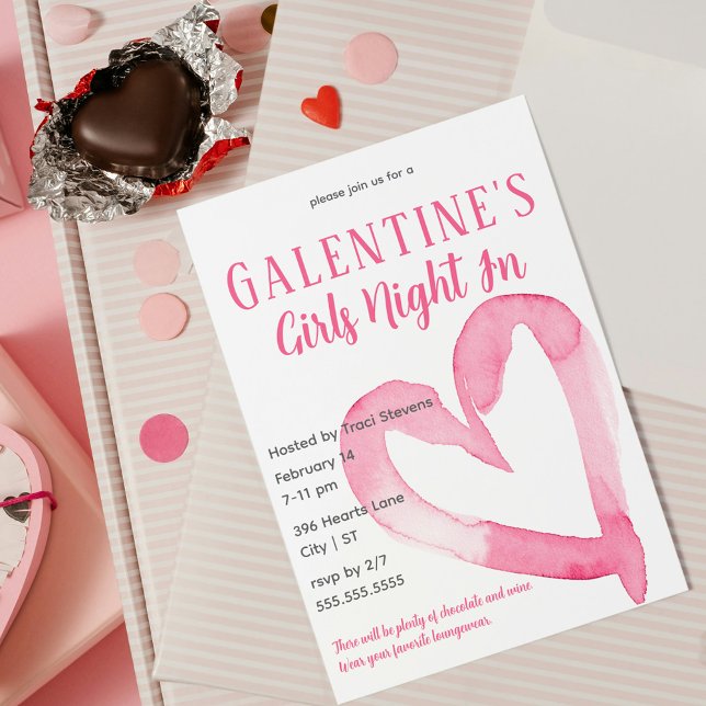 Pink Heart Galentine's Girls Night In Invitation (Pink Heart Galentine's Girls Night In Invitation
)
