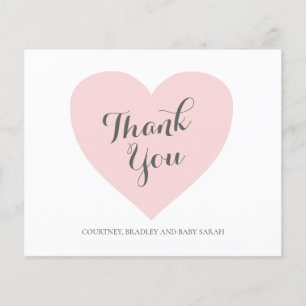 Pink Heart Girl Budget Baby Shower Thank You Card