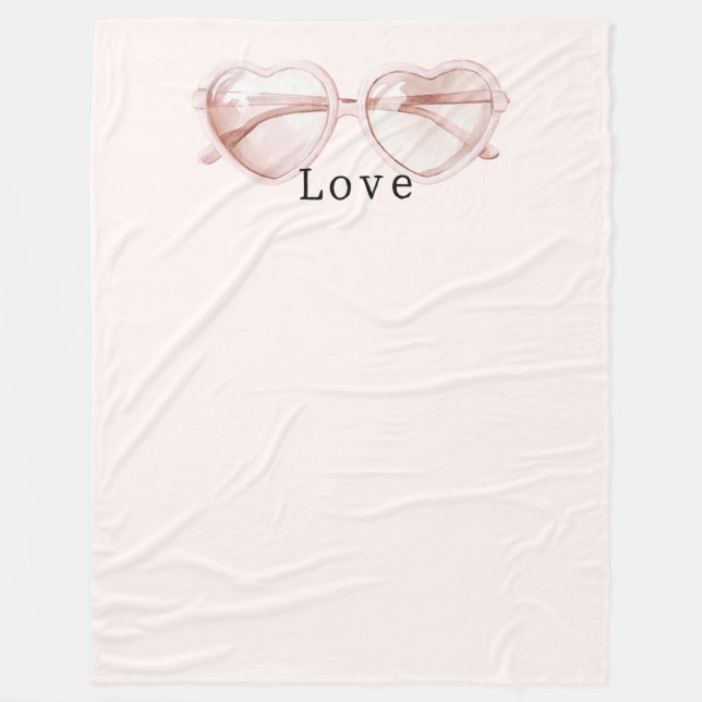 Pink Heart Glasses Love Fleece Blanket (Front)