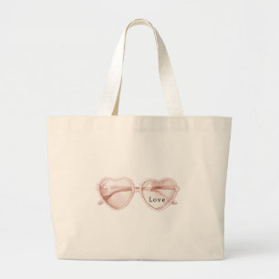 Pink Heart Glasses Love Large Tote Bag