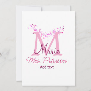 Pink heart glitter monogram teacher Mrs. Modern gi Invitation