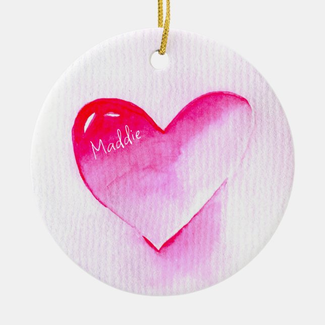 Pink heart grunge pop love me ceramic tree decoration (Front)