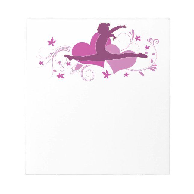 Pink Heart Gymnastics Leap Notepad (Front)
