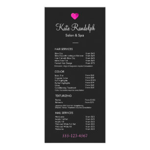 Pink Heart Hair Salon Black Price List Menu