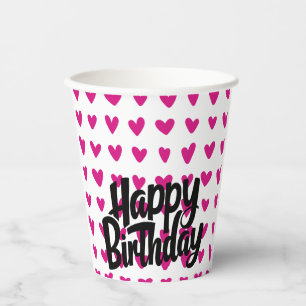 Pink Heart Happy Birthday Paper Cup