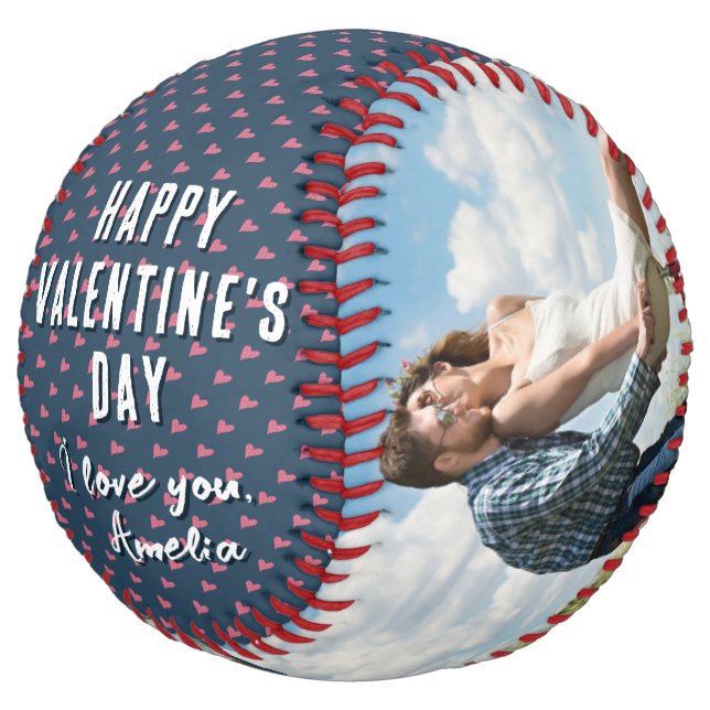 Pink Heart Happy Valentine's Day 2 Photo Boyfriend Softball (Angled)