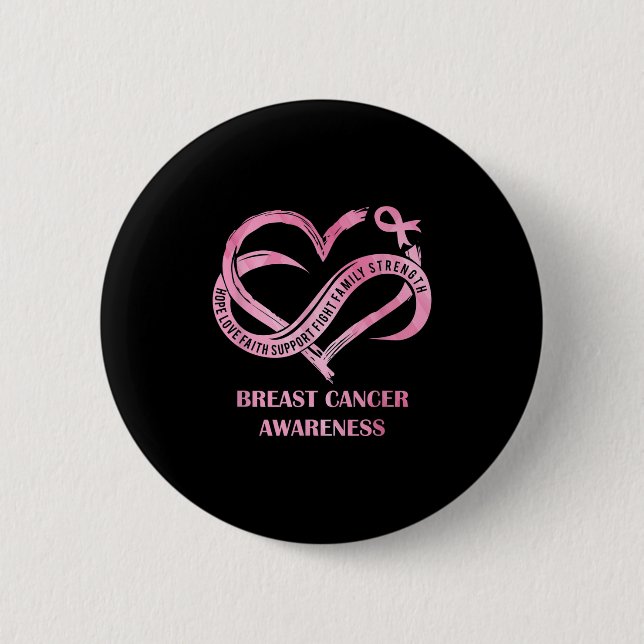 Pink Heart Hope Love Faith Breast Cancer Awareness 6 Cm Round Badge (Front)
