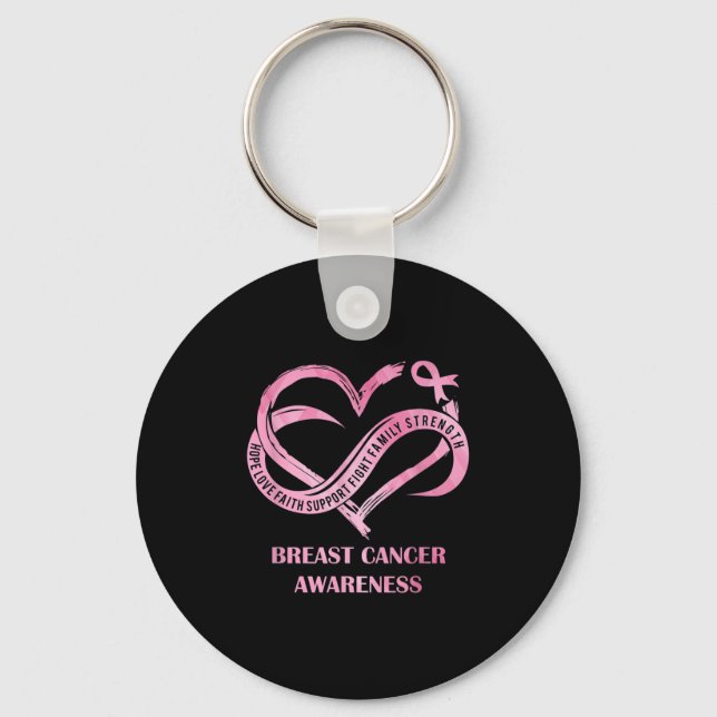 Pink Heart Hope Love Faith Breast Cancer Awareness Key Ring (Front)