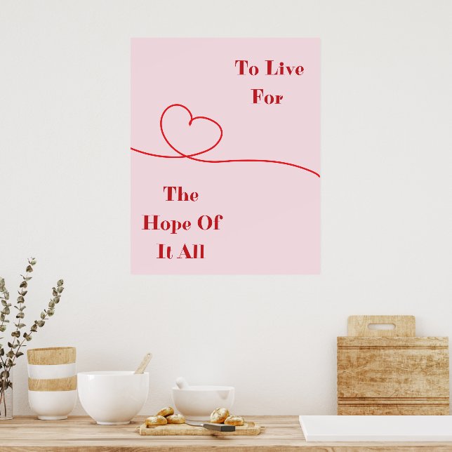 Pink Heart Hope Quote Wall Print  (Kitchen)