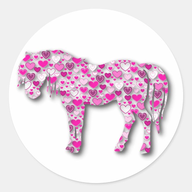 Pink - Heart Horse Classic Round Sticker (Front)