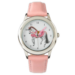 Pink Heart Horse Customisable Girls Watch