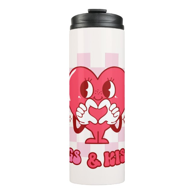 Pink Heart Hugs and Kisses Thermal Tumbler (Front)