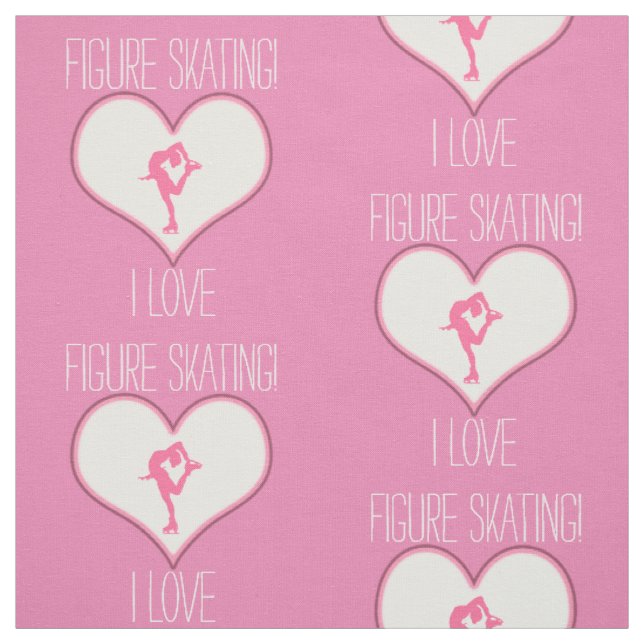Pink Heart I Love Figure Skating Fabric (Swatch)