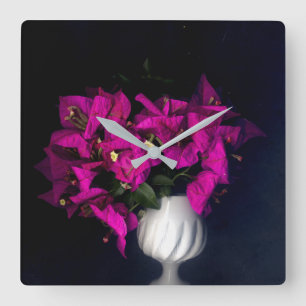Pink heart in black square wall clock