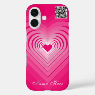 Pink Heart iPhone Case Custom Name and QR Code