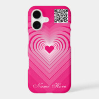Pink Heart iPhone Case Custom Name and QR Code