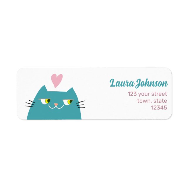 Pink Heart Kawaii Cat Return Address (Front)
