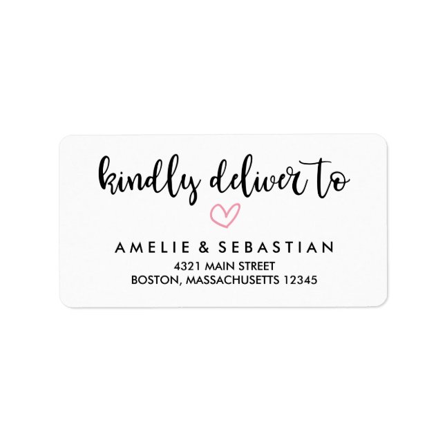 Pink Heart Kindly Deliver To Address Label (Front)