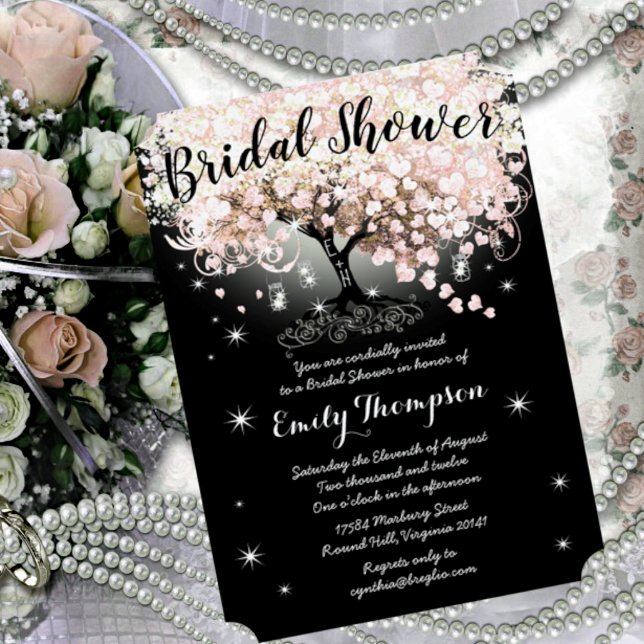 Pink Heart Leaf Tree Bridal Shower Invitation (Creator Uploaded)