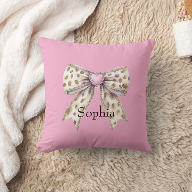 Pink Heart Leopard Girly Bow   Cushion (Blanket)