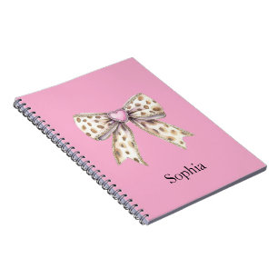 Pink Heart Leopard Girly Bow   Notebook