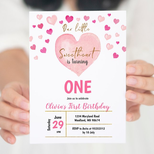 PINK heart Little Sweetheart Valentine Birthday Invitation (Creator Uploaded)