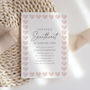 Pink Heart Little Sweetheart Valentines Birthday Invitation