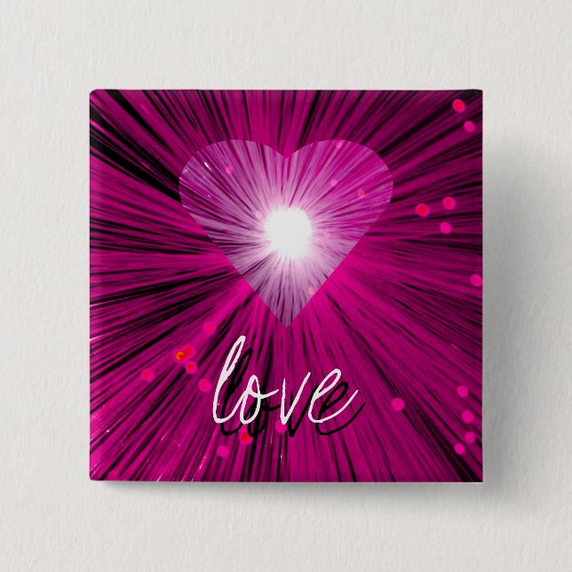 Pink Heart 'love'  button badge (Front)