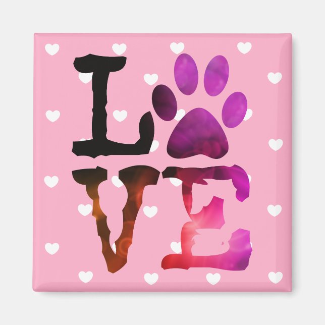 Pink Heart Love Cat or Dog Paw print Magnet (Front)