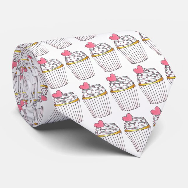 Pink Heart Love Cupcake Cupcakes Foodie Cake Tie (Rolled)
