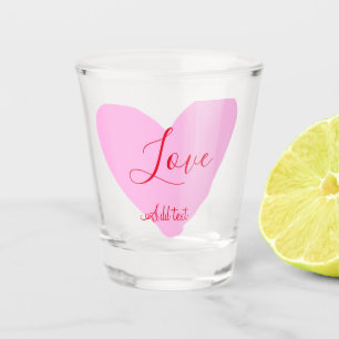 Pink heart love happy Valentine's day text red nam Shot Glass