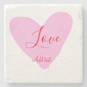 Pink heart love happy Valentine's day text red nam Stone Coaster