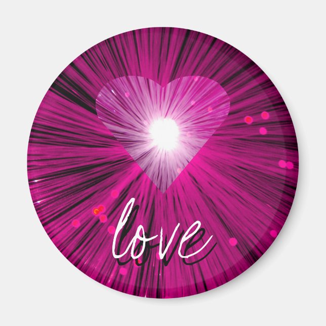 Pink Heart 'love' round fridge magnet (Front)