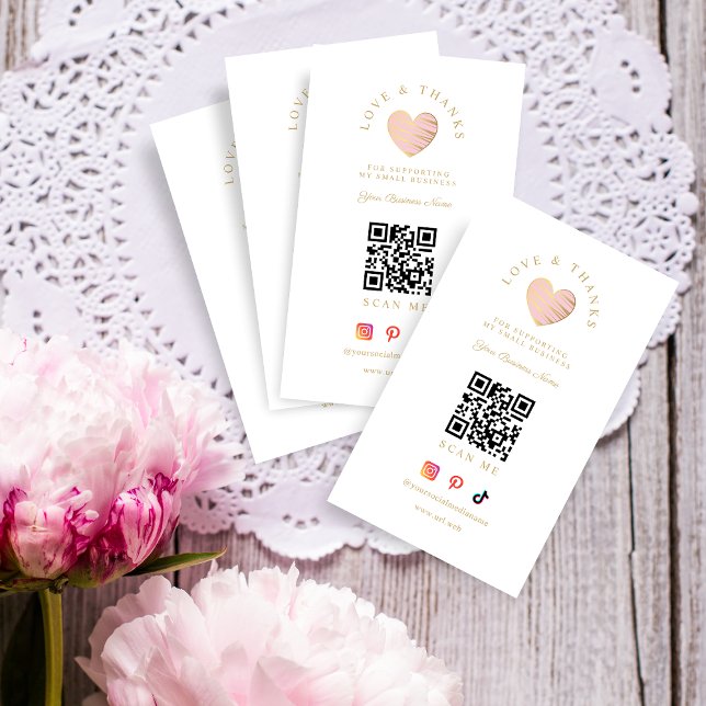 Pink Heart Love & Thanks Supporting Small Business Business Card (Creator Uploaded)