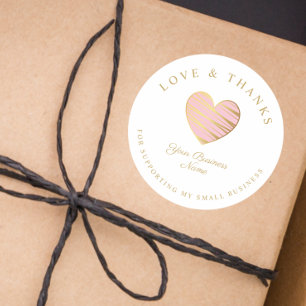 Pink Heart Love & Thanks Supporting Small Business Classic Round Sticker