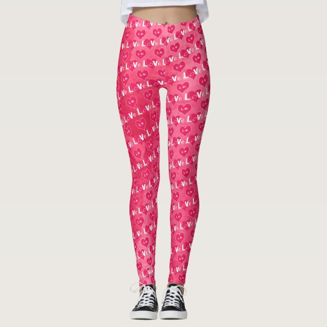 Pink Heart LOVE Typography Valentine Day Legging (Front)