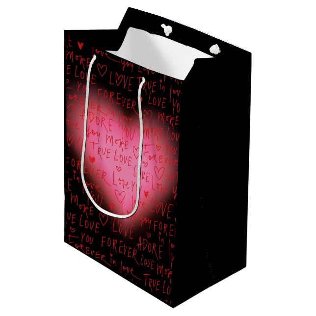 Pink Heart Love - Wrapping Paper Medium Gift Bag (Front Angled)