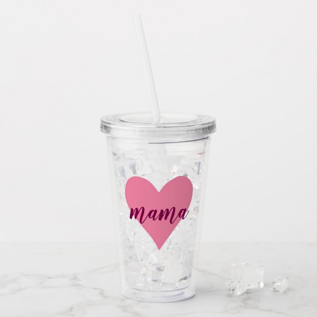 Pink Heart Mama Tumbler – Cute Mother's Day Gift (Front Ice)
