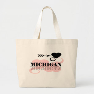 Pink Heart Michigan Large Tote Bag