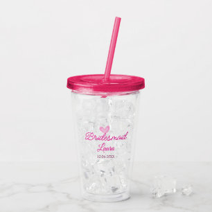 PINK heart minimal add name bridesmaid gift year Acrylic Tumbler