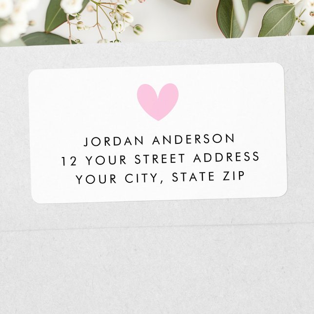 Pink heart modern minimal return address label (Pink heart modern minimal return address label)